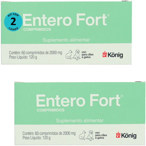 Entero Fort 2000mg Com 60 Comprimidos Para Cães e Gatos Kit Com 2
